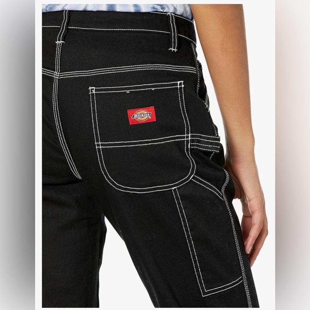 Dickies Black Carpenter Pants with White Stitching